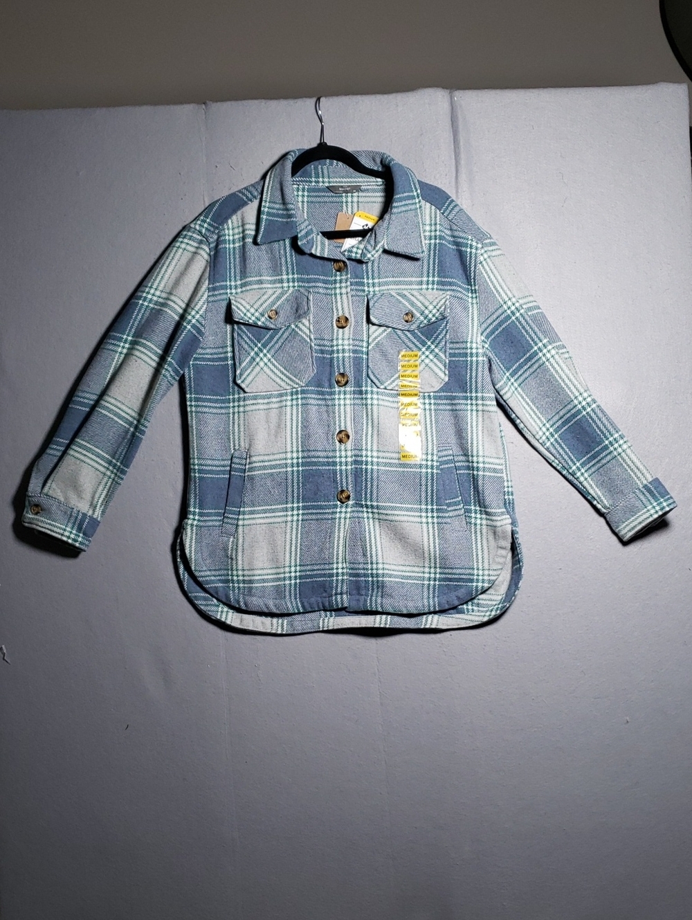 Women's Plaid Button‑Front Shirt Jacket in Blue